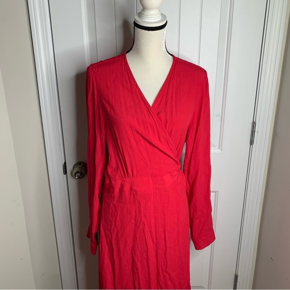 Poetry red wrap long sleeves maxi dress size 16 holiday Valentines quiet luxury - Picture 2 of 9